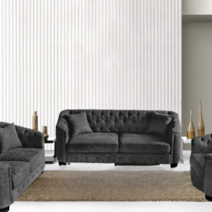 Light grey, black and cream in fabric with turfed