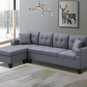 Reversible fabric sofa set in grey and black